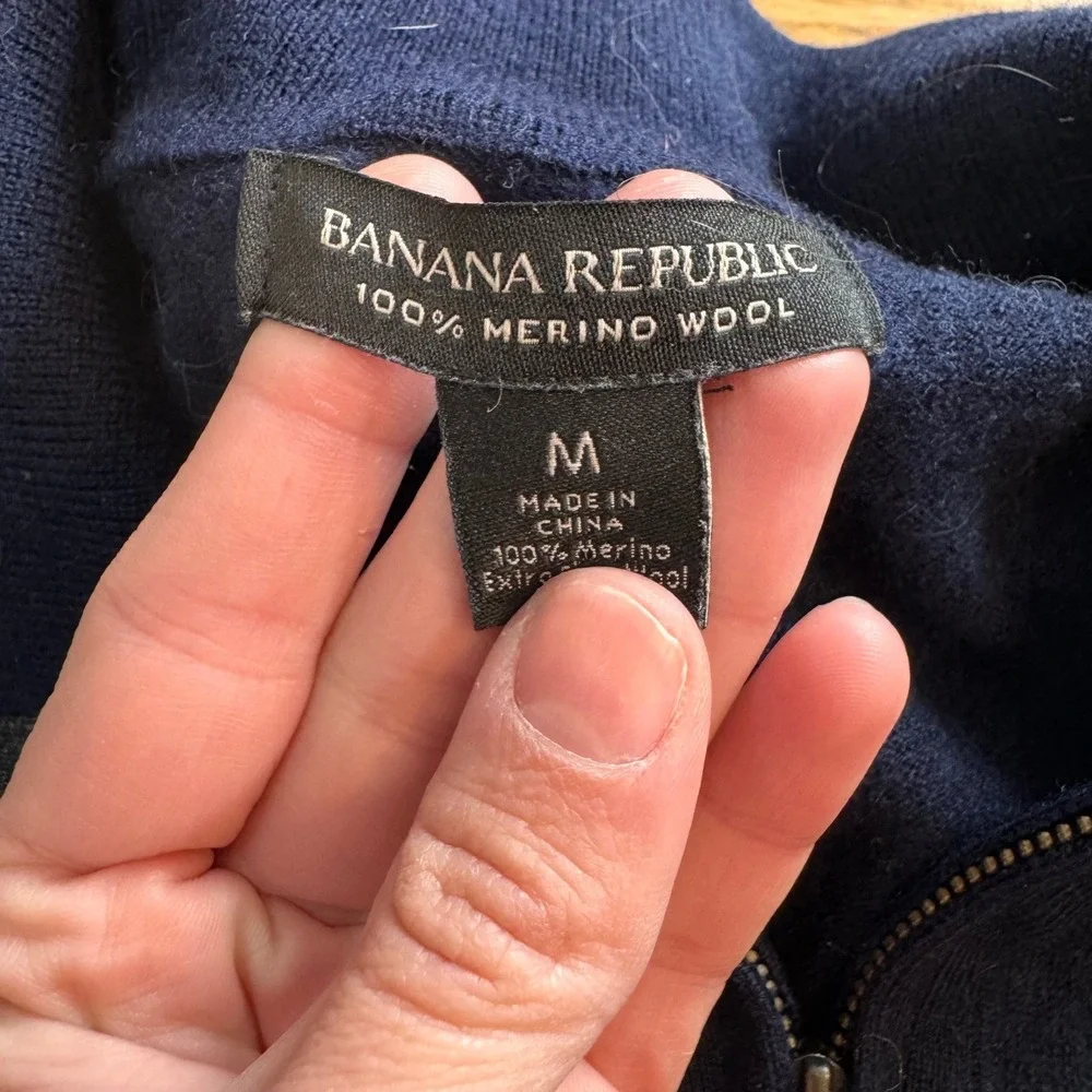 Banana Republic Mens Navy Blue 100% Merino Wool Quarter Zip Sweater Size M